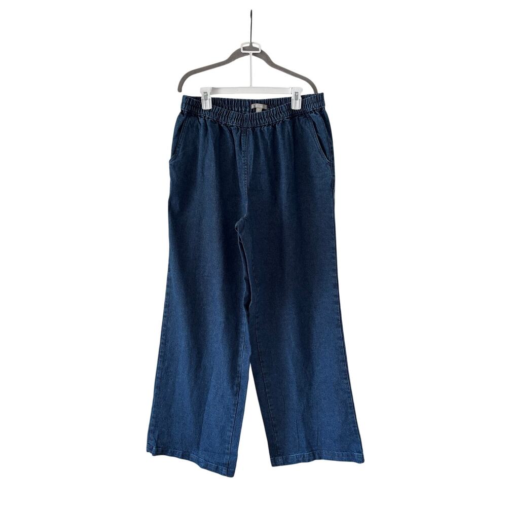 Woman Within Elastic Waist Wide Leg Denim Jeans Women’s 18W Tall Pull On Blue - Picture 2 of 7